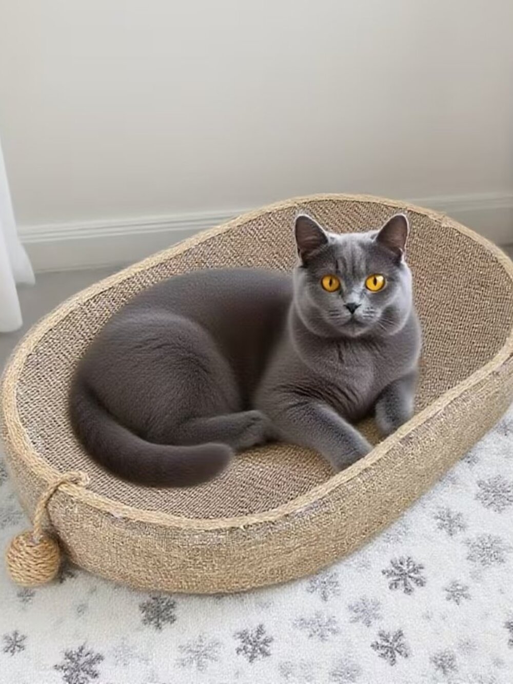 Cat Bed and Scratcher with Integrated Toy Ball